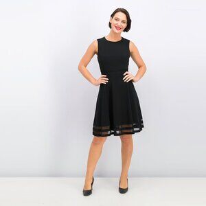 Calvin Klein A-Line Cocktail Dress with Sheer Mesh Stripes - Black - Size 2